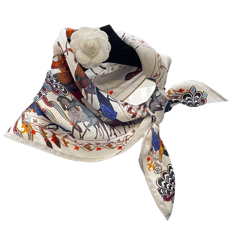 Women Luxury 100% Natural Silk Scarf Spring Fashion Print Neckerchief Hair Bands Foulard Femal Small Square Scarves Bandana