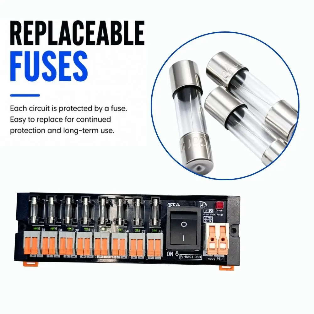 DIN Rail Mount 3V-72V DC Power Distribution Module Connector 4 6 8 Channels with fuse and Switch