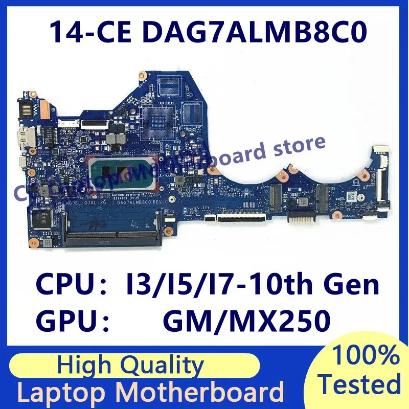 Placa-mãe dag7almb8c0 para hp pavilion 14-ce, placa-mãe para laptop com cpu i3/i5/I7-10th gen gm/mx250 100% totalmente testada funcionando bem