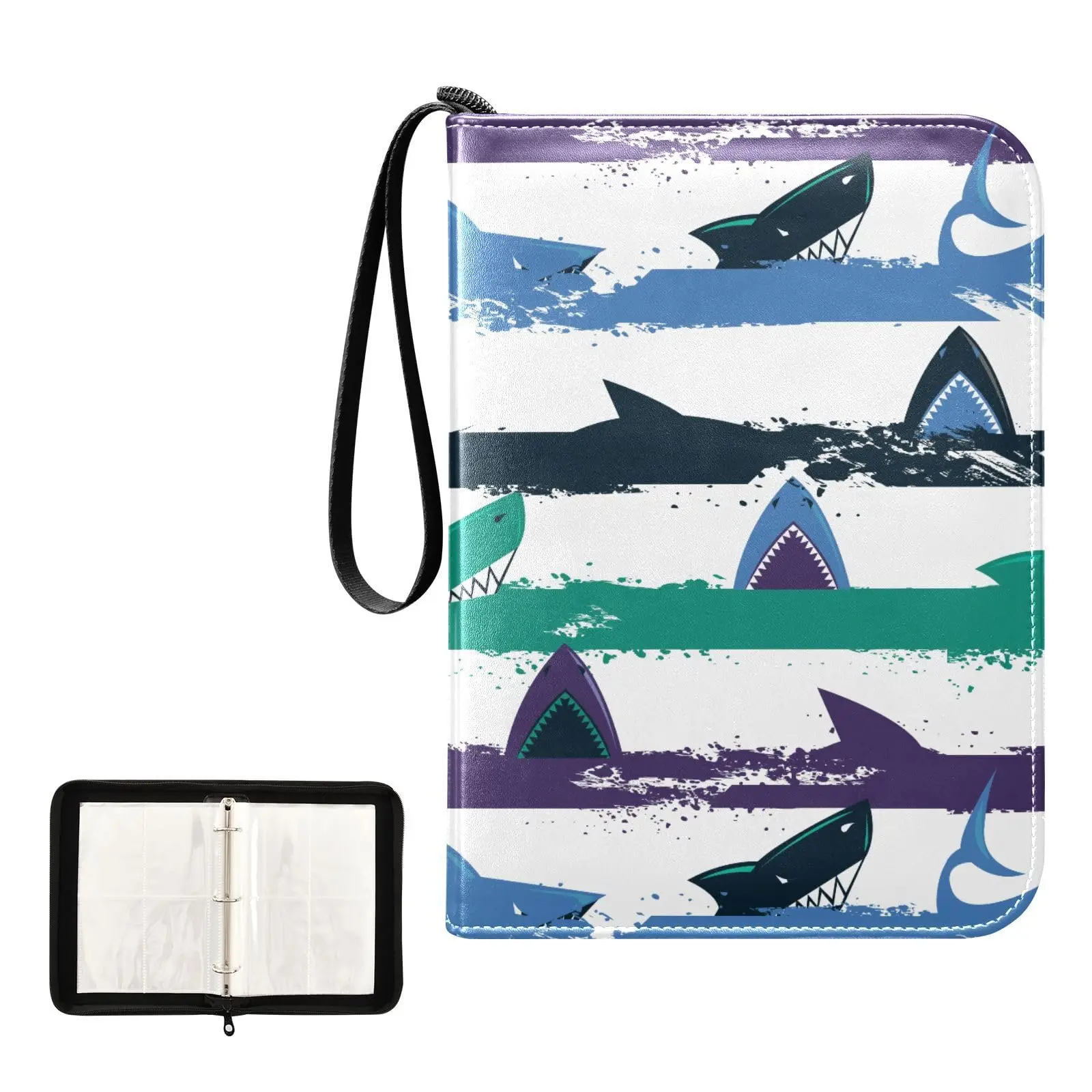 Watercolor Shark 4 Pocket Cards Binder, 400 Double Sided Pocket Album for Sport Game Cards, Unique Card Collection Storage