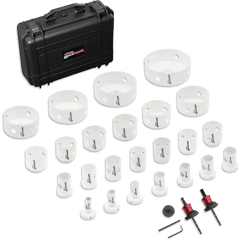 QUICKCORE 28 pc Set with 24 Hole Saw Sizes Included & Quick Change Arbor and Adaptor, Part E0100255, White (255) US(Origin)