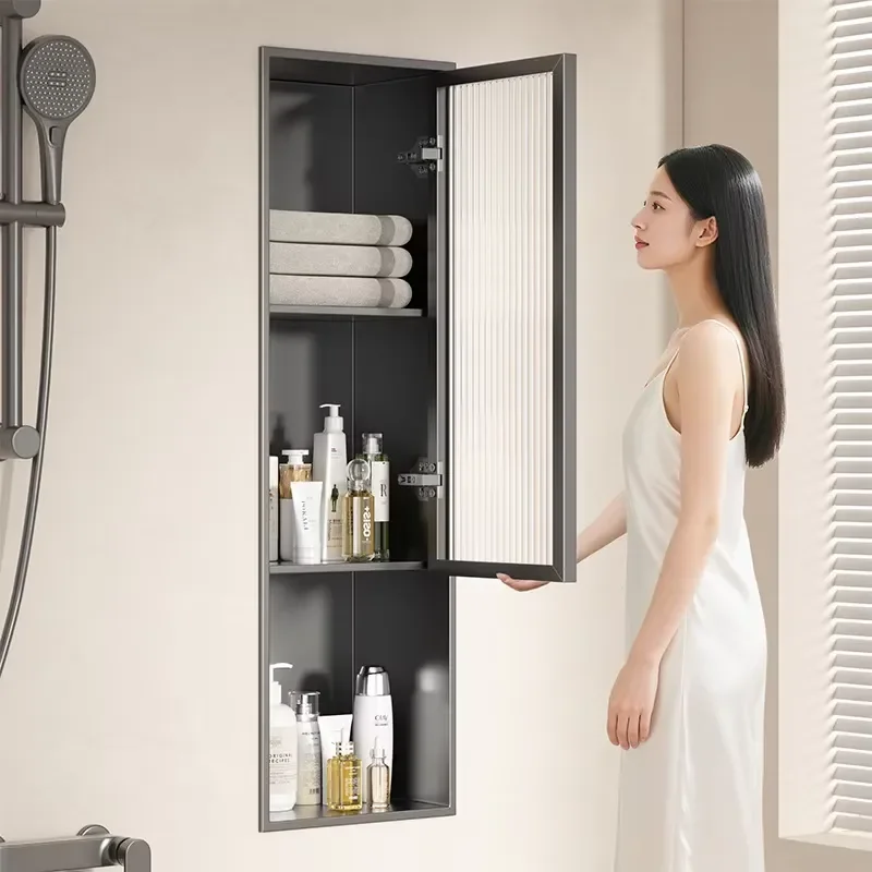 Modern Stainless Steel Corner Shower Niche with Glass Door 4 Layer Waterproof Recessed Bathroom Cabinet Custom Built in