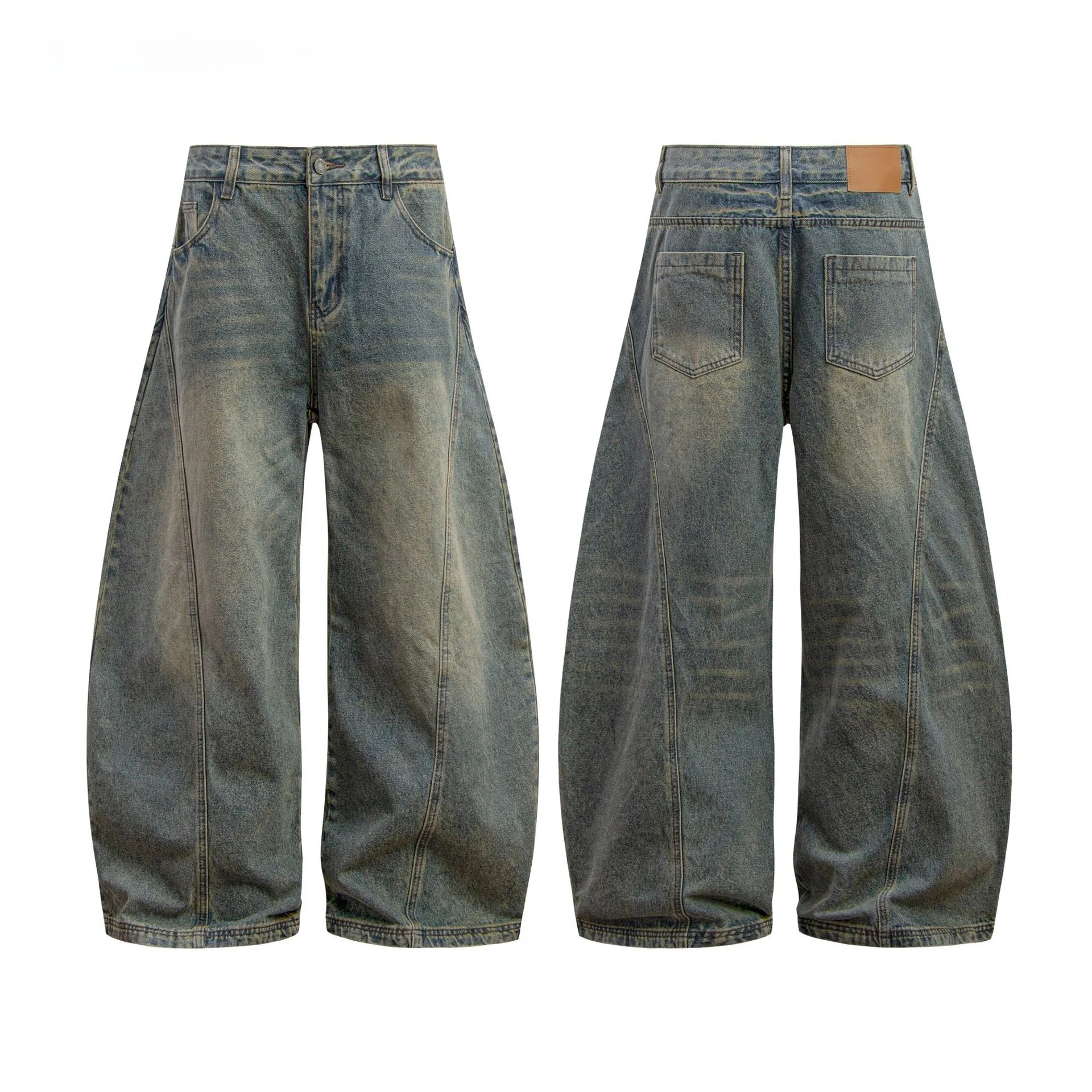 

American Style Men's Baggy Jeans Denim Pants Washed Outbow Knife Jeans Casual Loose Straight Leg Standard Fit Youth Fashion