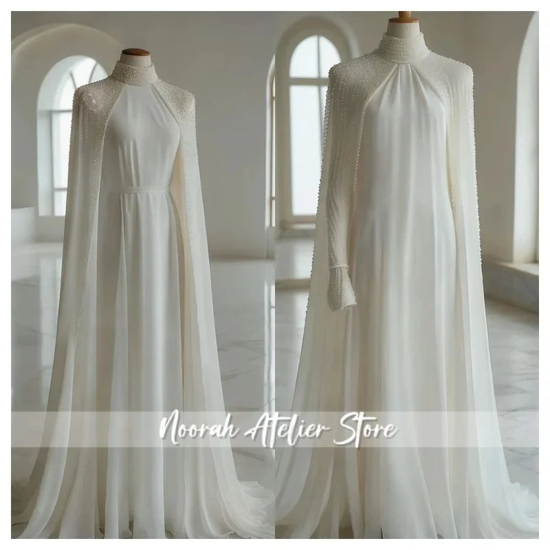 

Customized Classic White Chiffon Evening Dress Modern Crew Neck Long Sleeves Party Dress Delicate Straight Celebrity Gowns