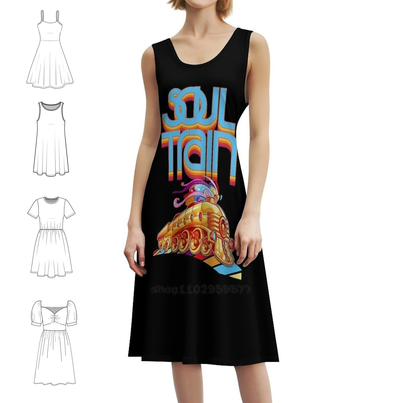 الروح قطار Boogie الرقص المرأة الهيب هوب الشارع الشهير فستان الجرافيك طباعة ملابس للنادي قطار الروح قطار الروح Boogie Dance 70S #1