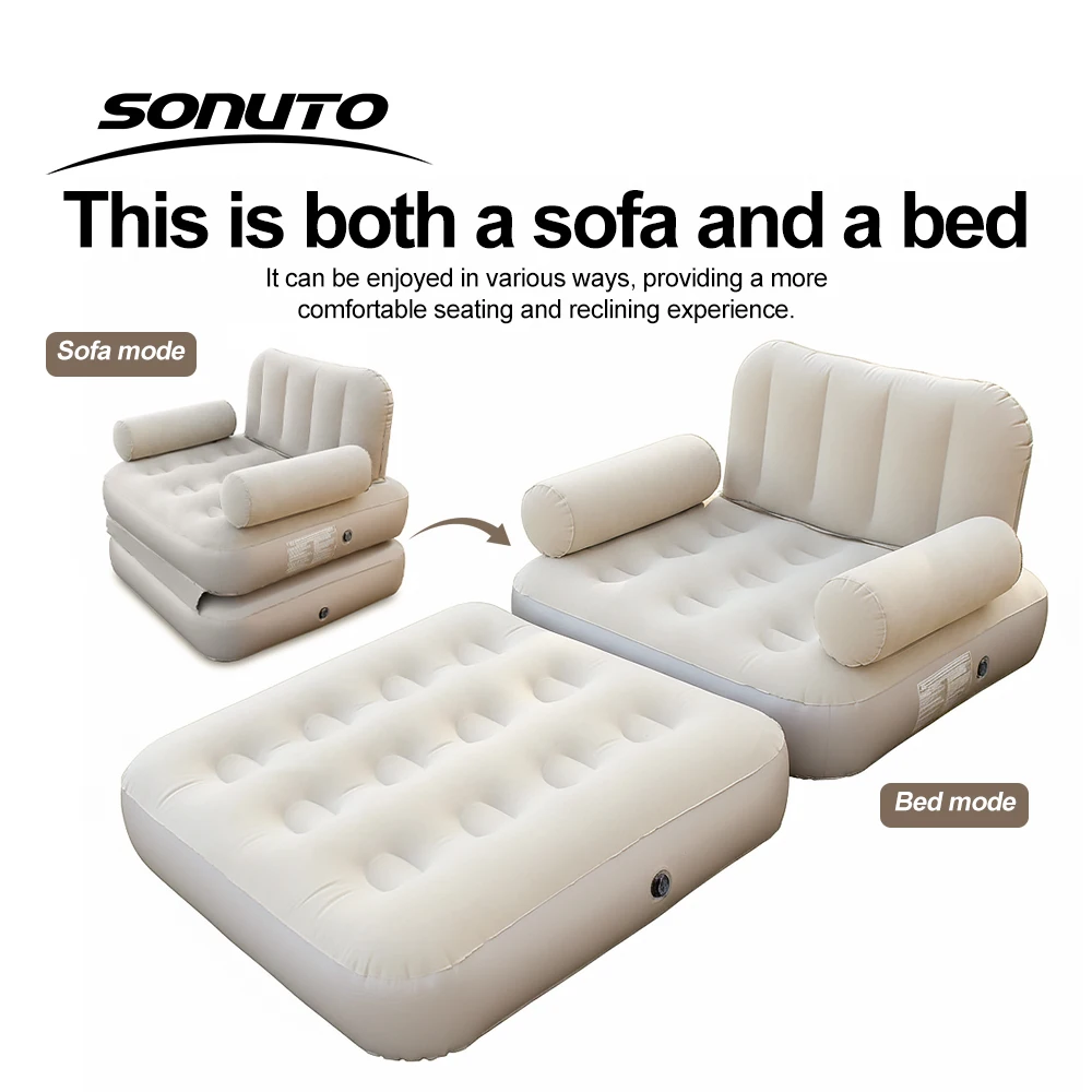 Nflatable Sofa Bed, Portable Air Lounger Couch, Waterproof Folding Floor Chair with Carry Bag for Camping, Beach, Pool & Garden