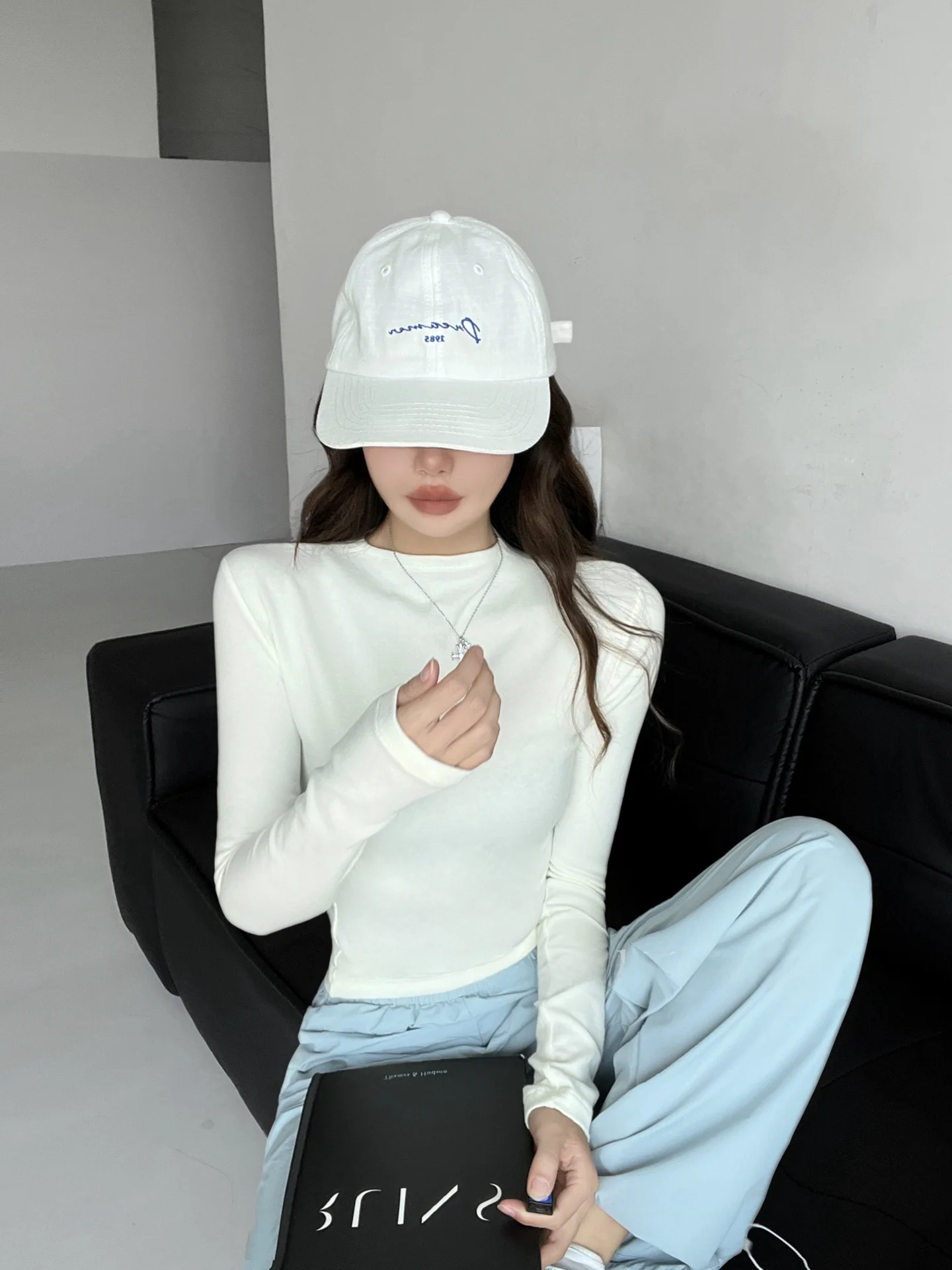 تي شيرت نحيف مناسب مستدير بلون نقي للشارع Sle للخريف والشتاء طبقة أساسية قابلة للإناث ملابس خارجية للسيدات #5