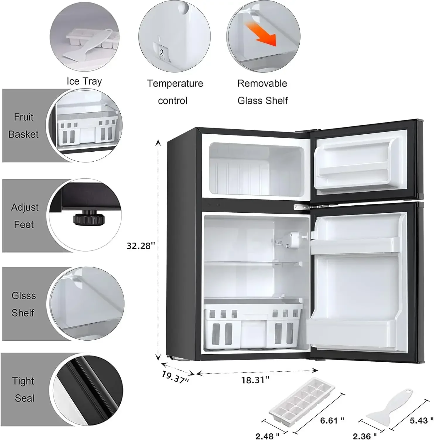 [New Arrival, Discounted Price!]Mini Compact Refrigerator, 3.2 Cu.Ft. Separate Freezer Double 2-Door Adjustable Removable Shelve