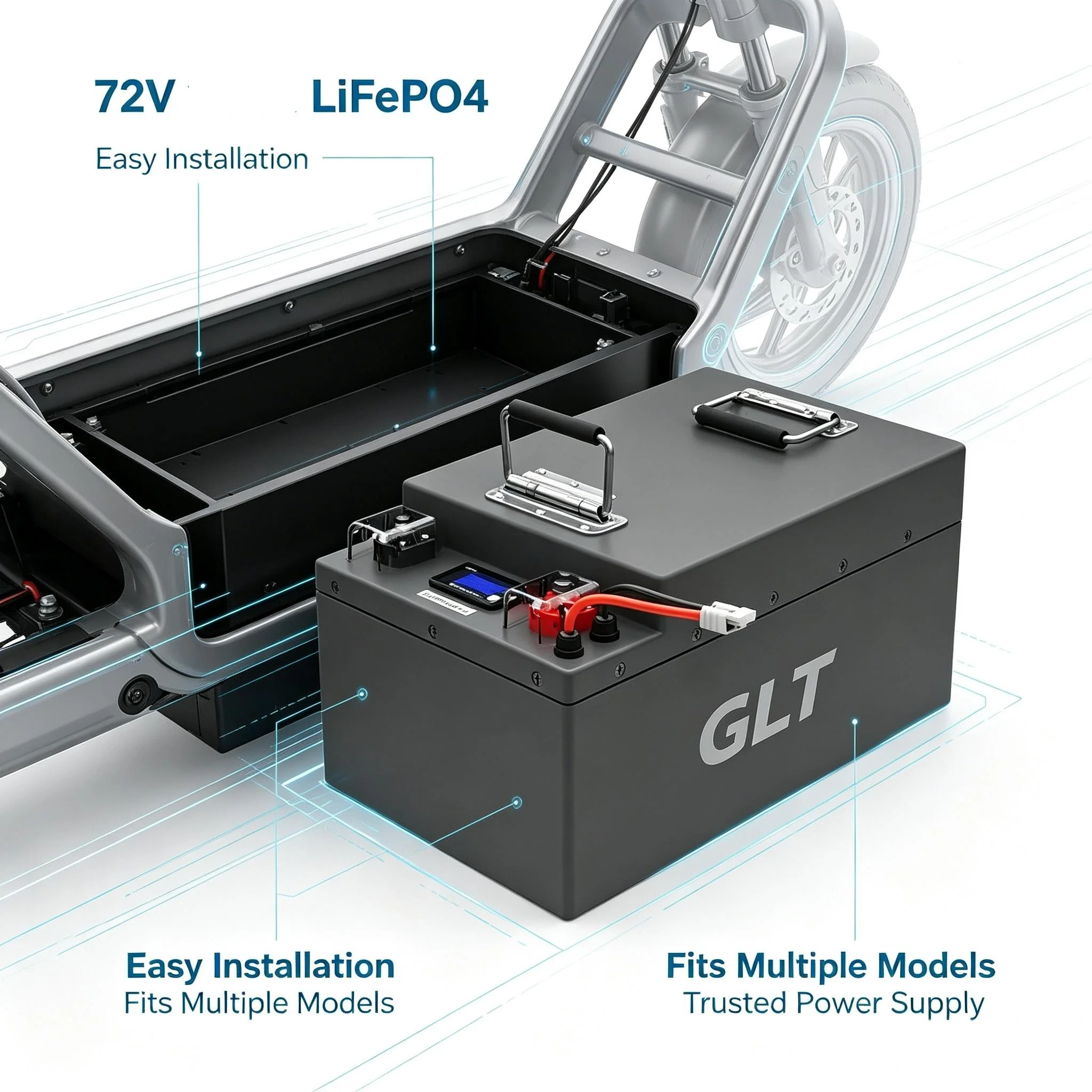 72V150Ah Lifepo4 Lithium Battery for 7KW 14KW Scooter Motorcycle Tricycle Hybrids - Multiple Sizes 45Ah 55Ah 35Ah 80Ah 100Ah 120