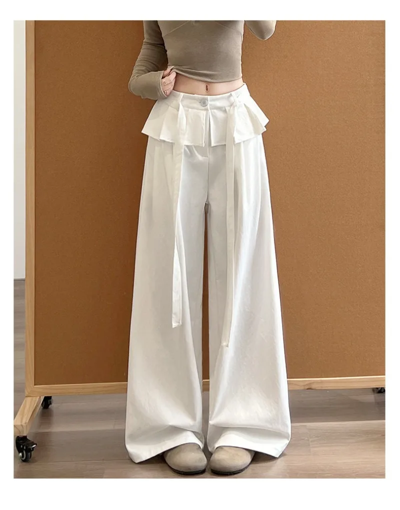 Spring and Autumn 2026 New Women's High Waist Splicing Slim-fit Straight Pants Casual Loose Wide Leg Pants Trousers