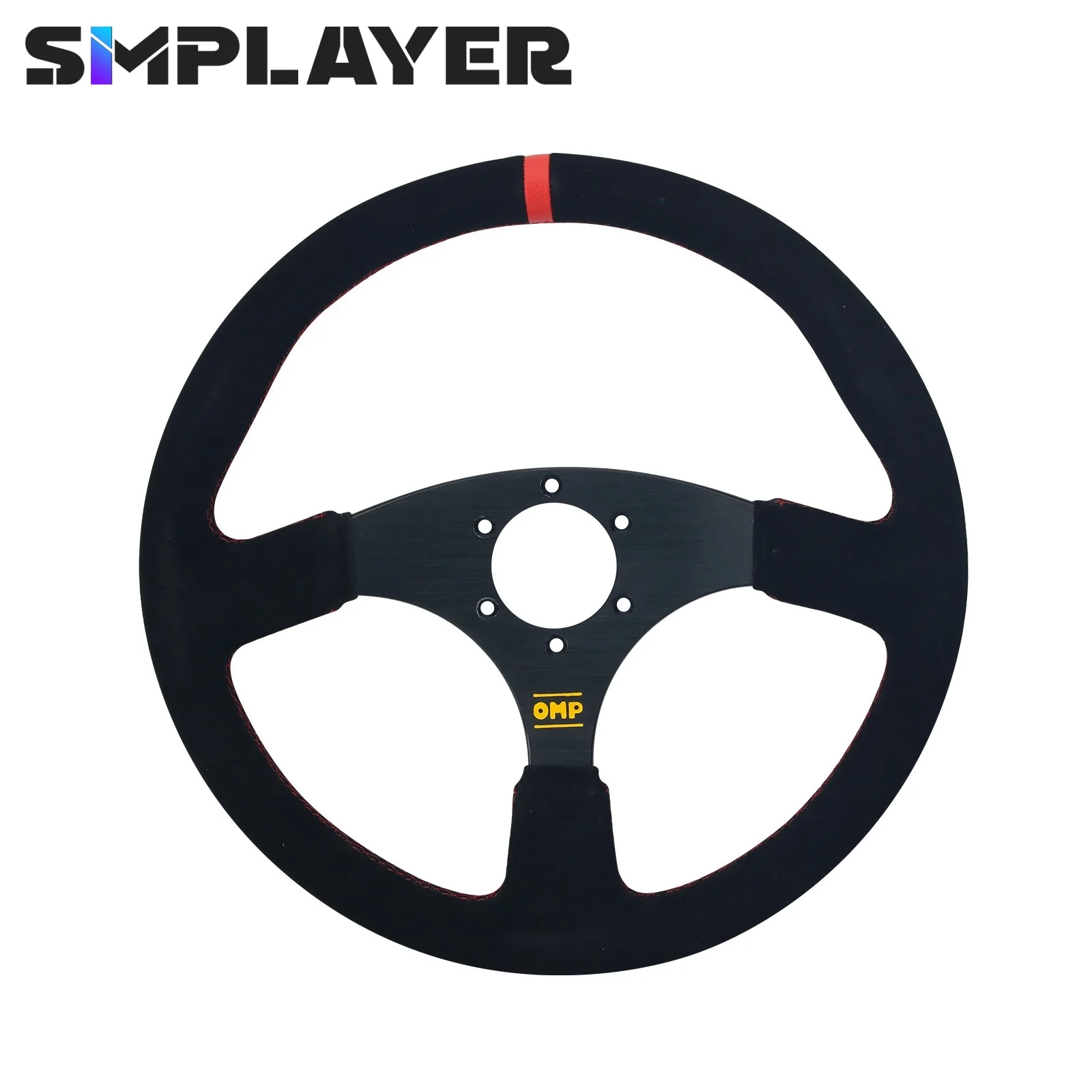 

Универсальный руль Simplayer 14 дюймов, гоночное колесо, матовая замша + красная полоса для модификации OMP