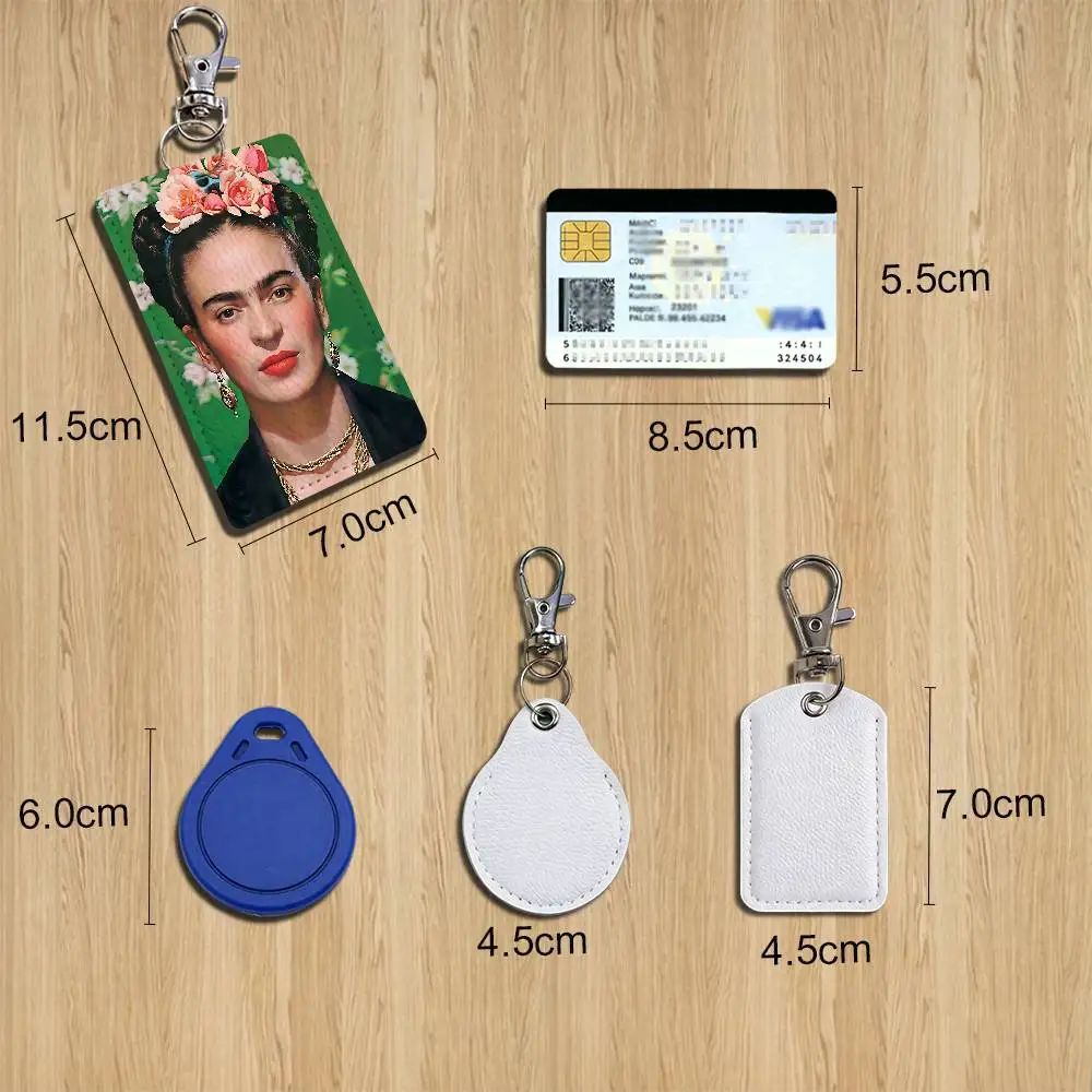 Artist F-Frida K-Kahlos Painting Rectangle Card Case Leather Card Holder Keychain Key Ring Transportation Card Case