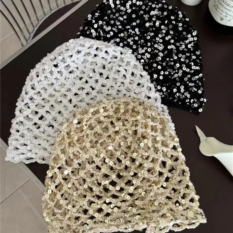 【Nice】Ins Style Sequined Hollow Pullover Hats Women Summer And Autumn Travel Photo Atmosphere Versatile Casual Y2K