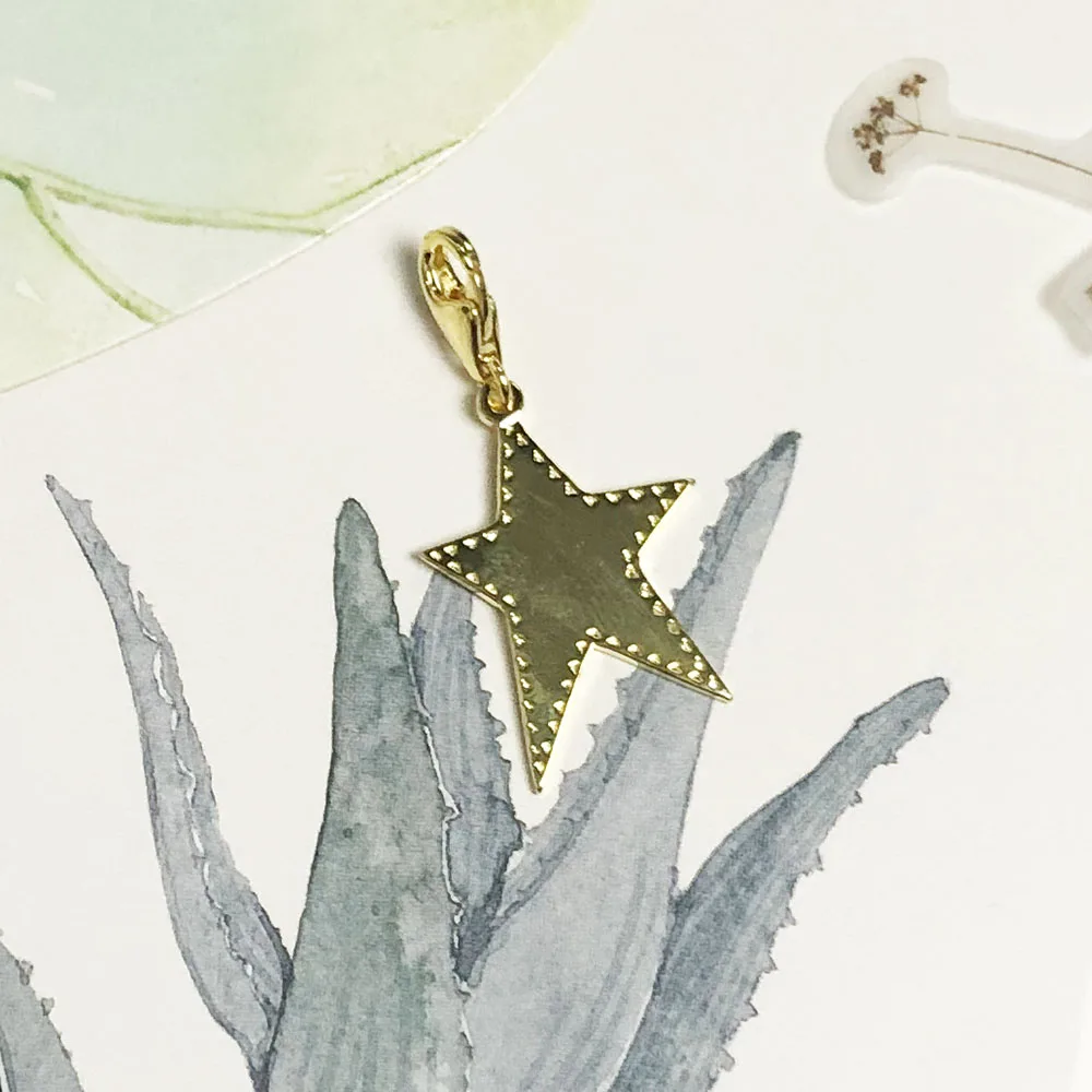 Golden Star Dangle Charm Pendant Brand New 925 Sterling Silver Rock Gift For Women Men Jewelry