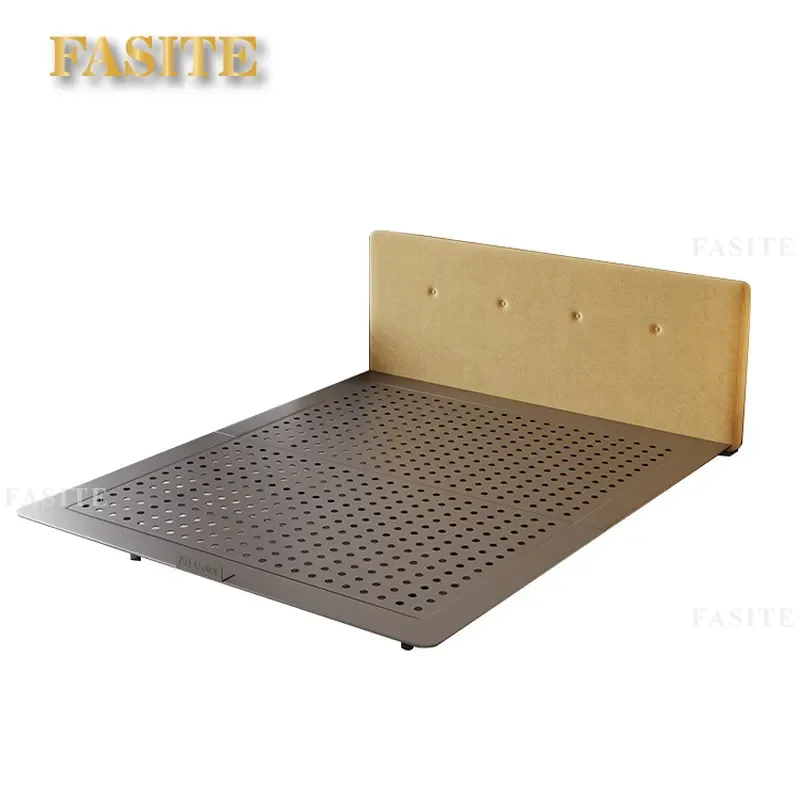For 1.8m Double Bed Frame Medieval Carbon Steel Yellow Cotton Linen Fabric Small Apartment Master Bedroom Furniture