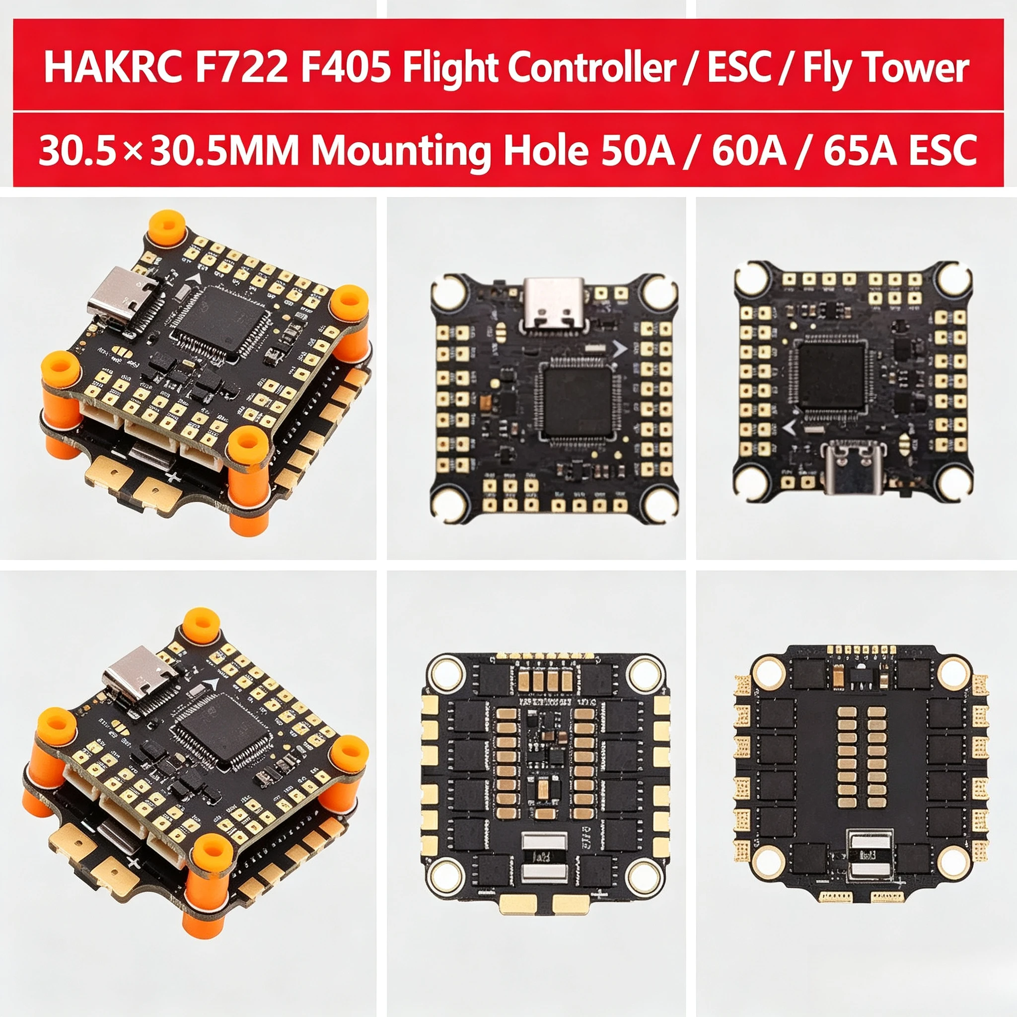HAKRC F722 F405 Fly Tower F4530 F7230 Flight Controller 50A 60A 65A ESC 30.5mm For FPV Racing Drone