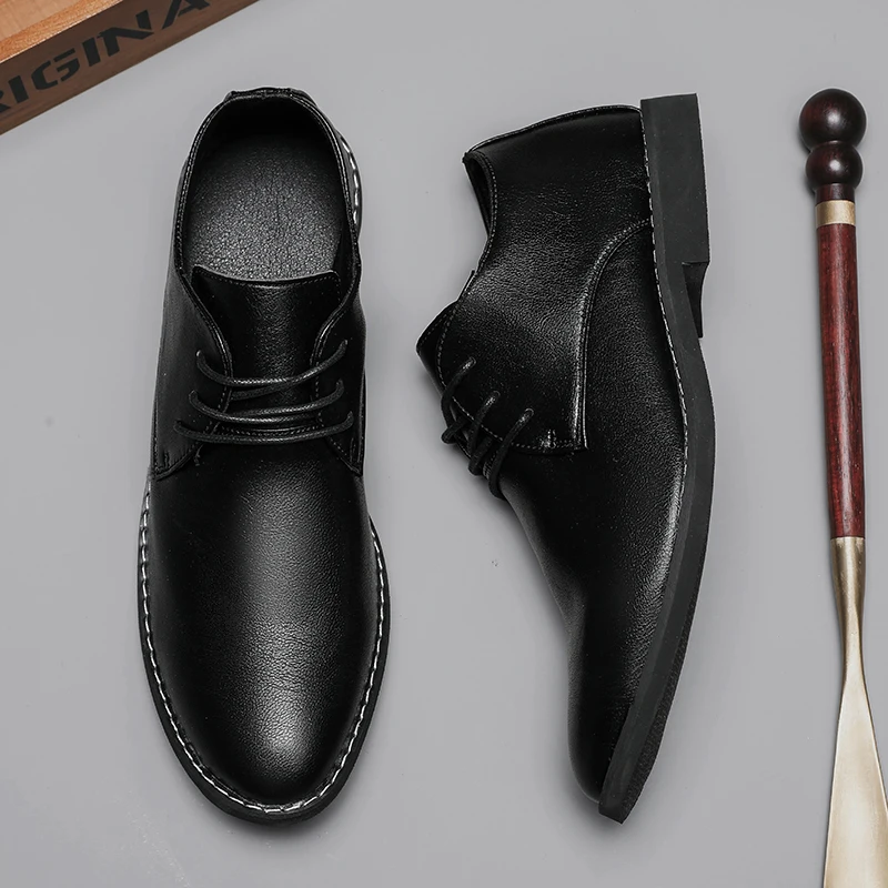 Men's PU Business Dress Shoes Casual Lightweight Wear-resistant Flat Fashion Breathable Comfortable Pointed Toe Wedding Shoes