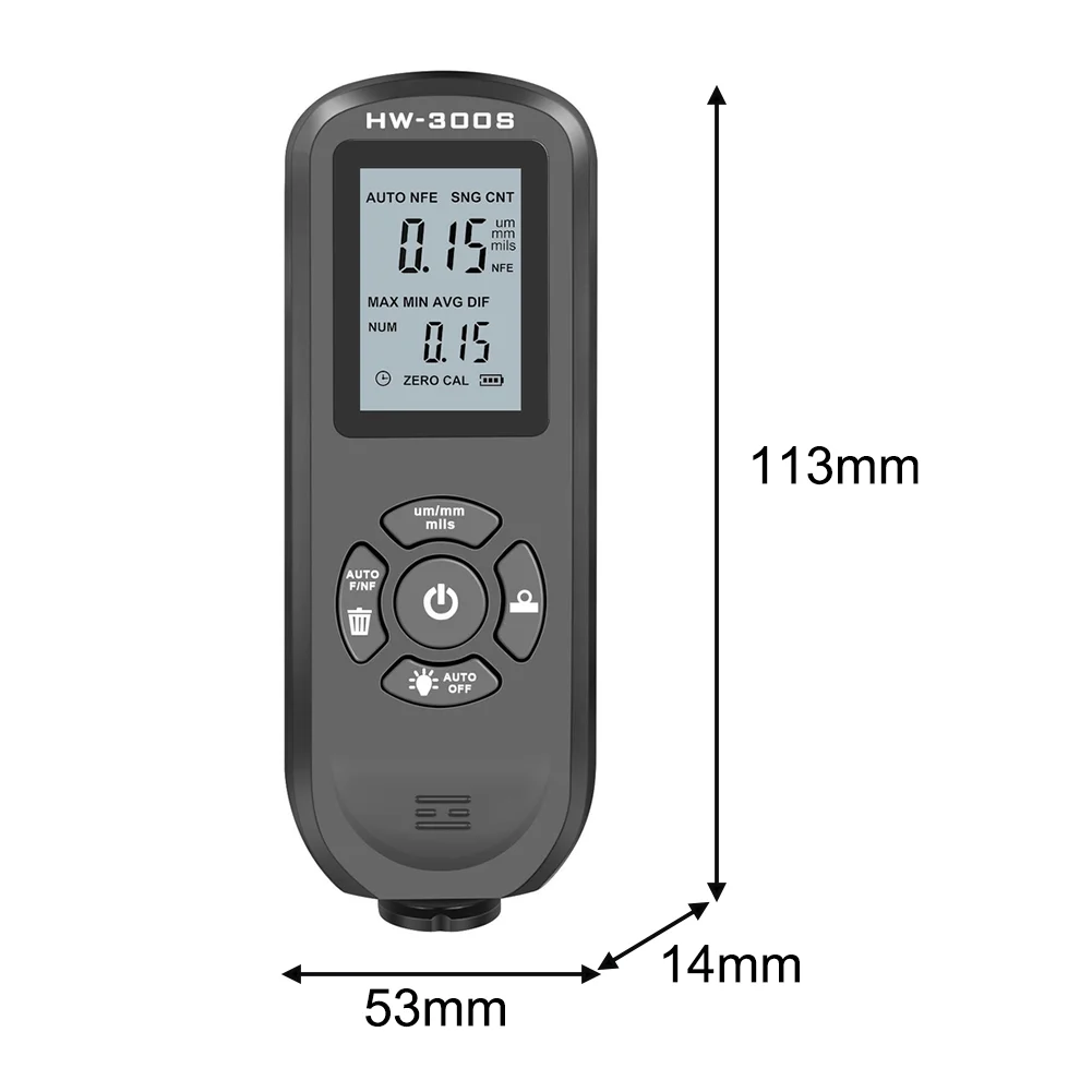 HW300S Digital Coating Thickness Gauge Dual Probe Magnetic Induction Eddy Current For Automotive Paint Film Measurement Tester 6