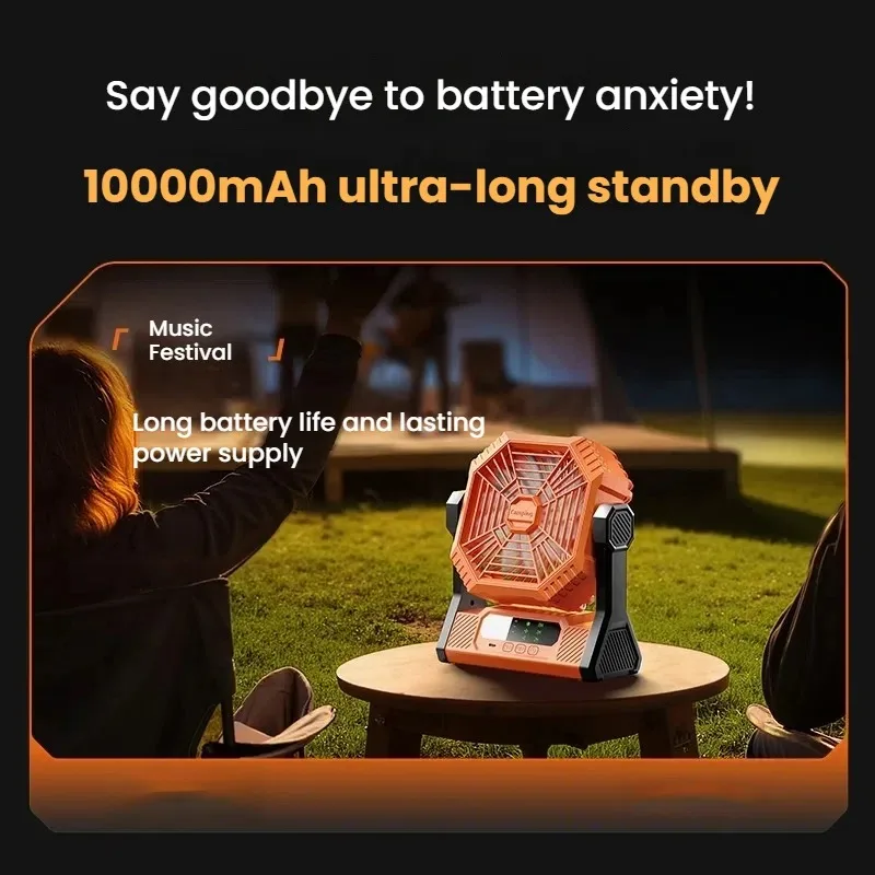 

USB-зарядка Вентилятор для телефона Открытый вентилятор для кемпинга Освещение Power Bank Длинный аккумулятор 10000 мАч Вентилятор для кемпинга с качающейся головой Высокая мощность ветра