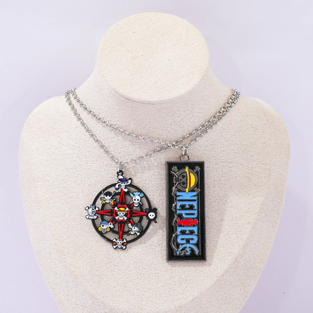 ONE PIECE Anime Necklace - Metal Badge Pendant Collar Jewelry Featuring Cartoon Figures Monkey D. Luffy And Roronoa Zoro