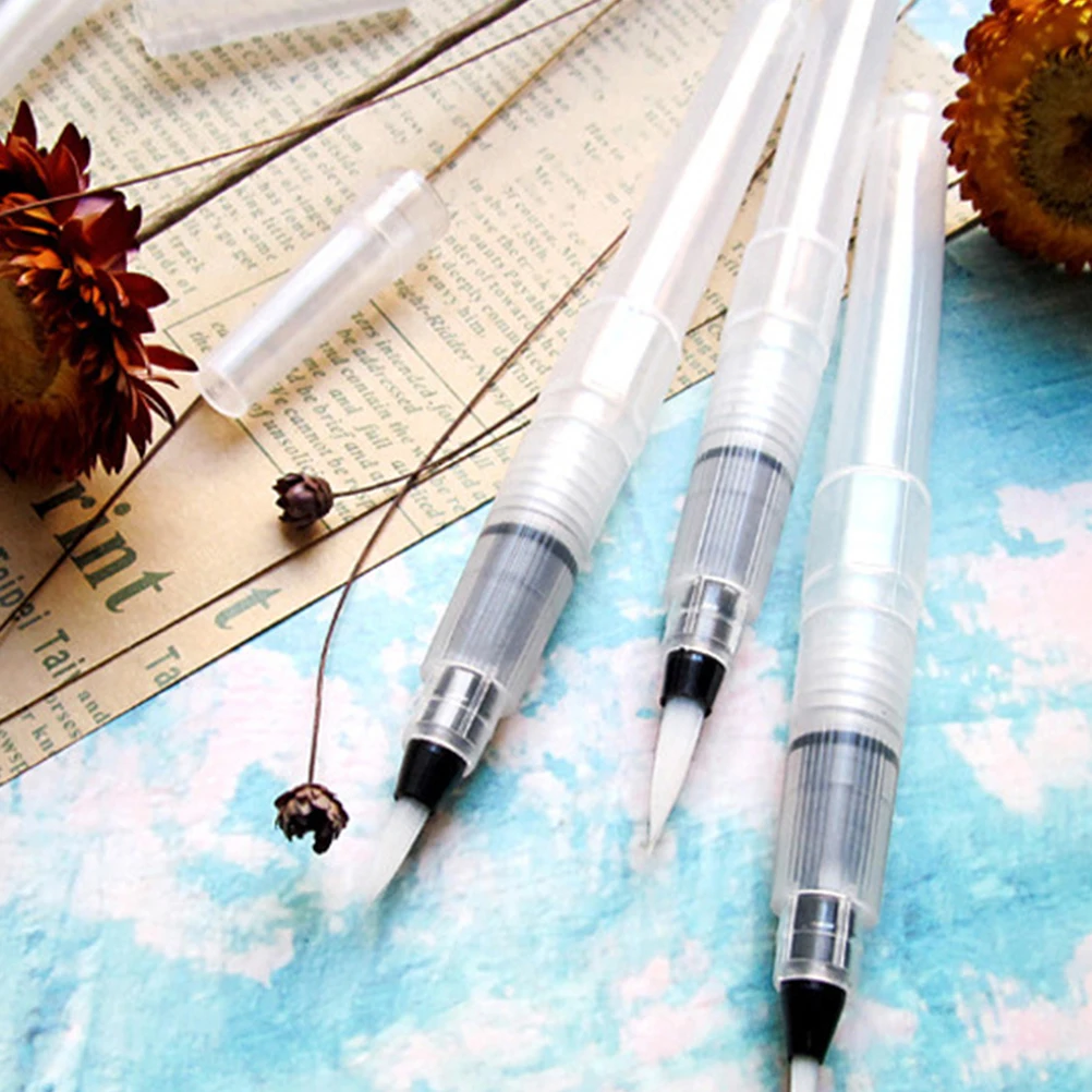

3pcs Water Brush Pen Durable Nylon Tip Refillable Reservoir Art Supplies Painting Drawing Marker Pens Student Use Travel Sketch