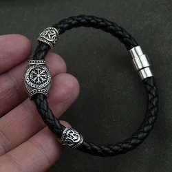 Male slavic Kolovrat Viking bracelet men Norse Vegvisir Odins Symbol Bangle Pagan Norse Jewelry Viking Runes Compass Bracelet