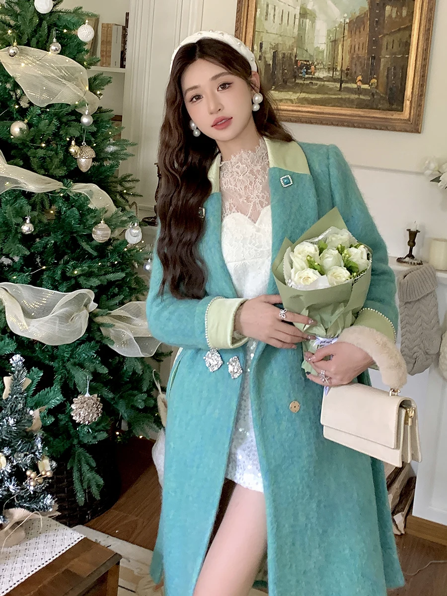 

Двустороннее шерстяное пальто для женщин Ele Commuter Sle Long Sve с воротником-костюмом средней длины на одной пуговице