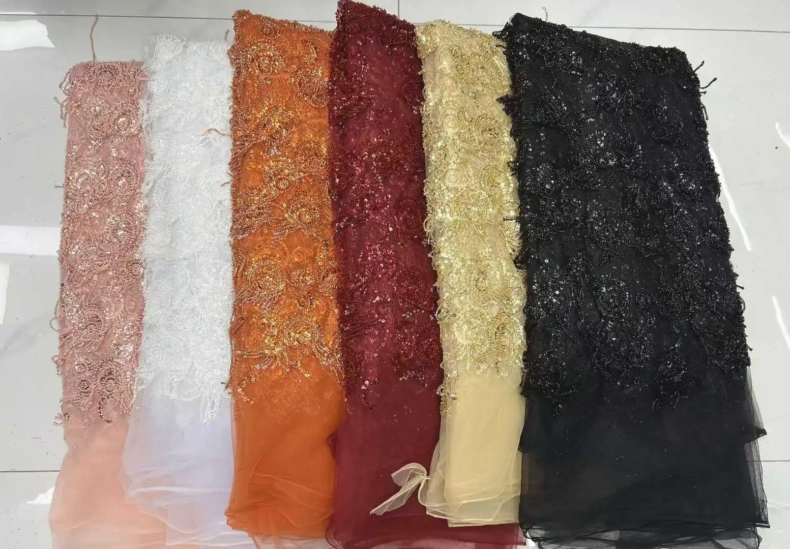 2026 Luxury African Sequin Lace Fabric French Beaded Embroidery Tulle Mesh Lace Fabric for Wedding Party Dress Sewing