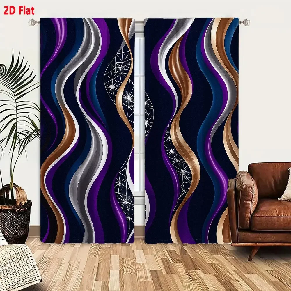 Elegant Abstract Wave Pattern Curtains for Living Room Home Decor 50 Percent Light Filtering Drapery Panels