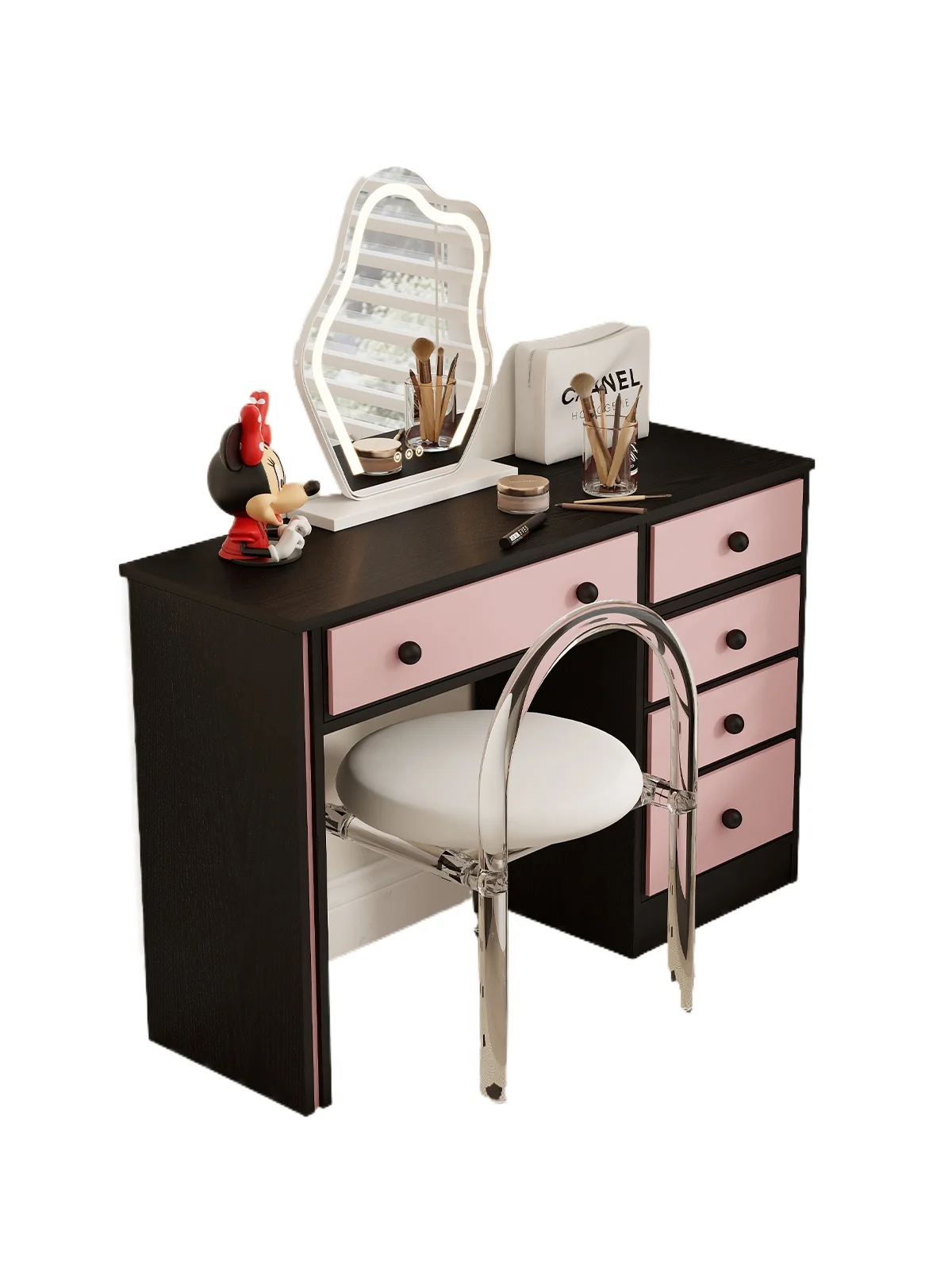 

French retro dresser contrasting color storage table bedroom solid wood makeup table dopamine storage dressing table