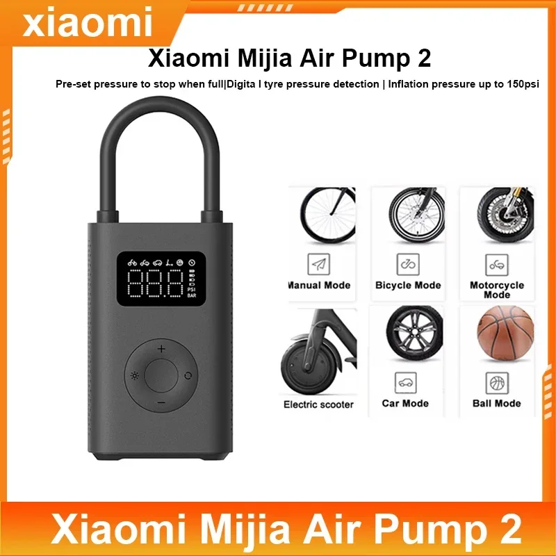 

Xiaomi Mijia Electric Inflator Pump 2 Portable 150psi Max Basketball Tire Fast Inflation 2000mAh Air Compressor With Lighting