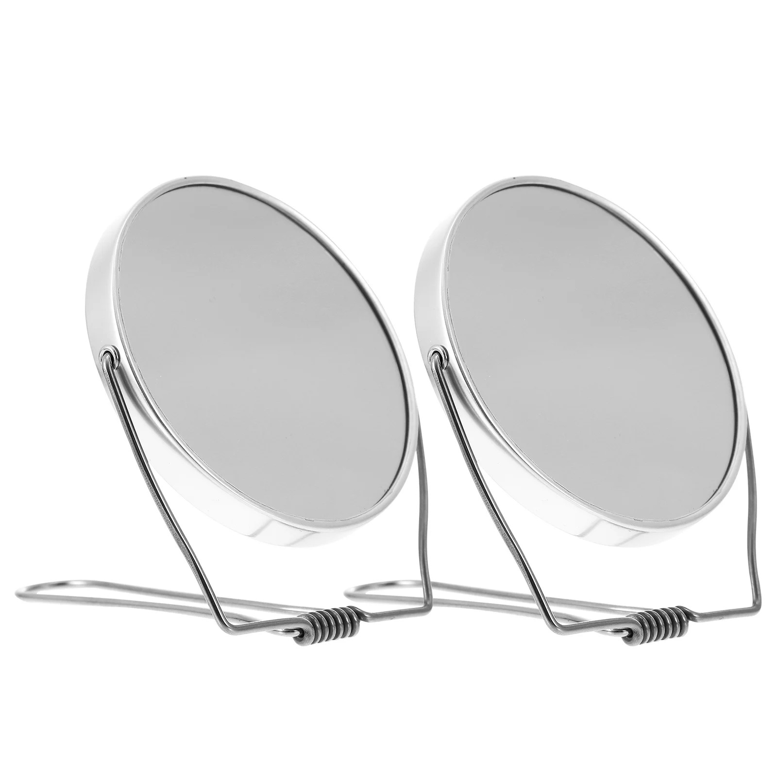 

2 Pcs Portable Makeup Mirror Foldable Folding Handle Vanity Silver Two-sided Aluminum Clear Practical