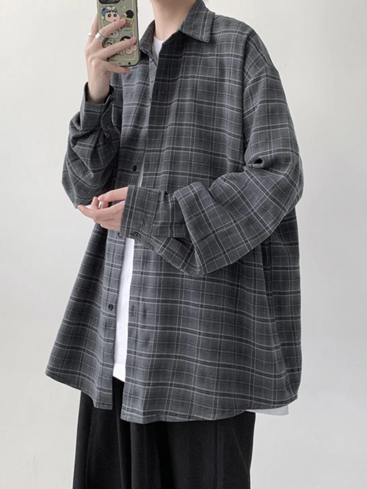 

Мужская рубашка в японском стиле в клетку, весенне-осенняя, повседневная, свободного кроя, молодежная, модная, брендовая, стильная, свободная рубашка