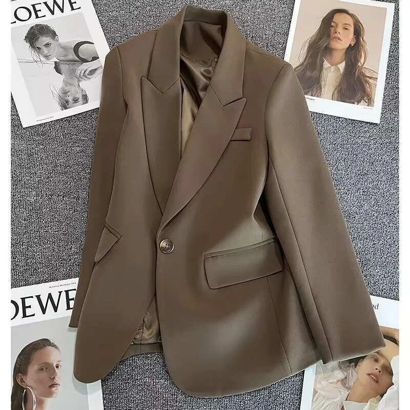 

Caramel Color Women's Single Button Suit Jacket Spring Autumn New Style Fashion Trend Small Size Polyester Regular Thickness
