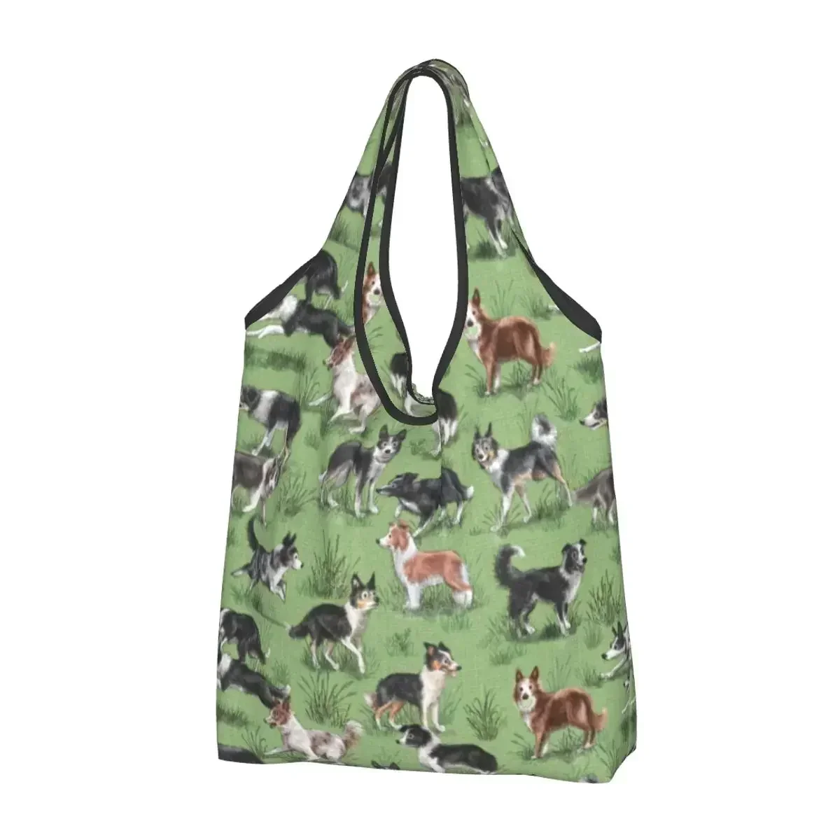 

Kawaii Print Border Collie Dog Tote Shopping Bags Portable Shoulder Shopper Pet Animal Handbag