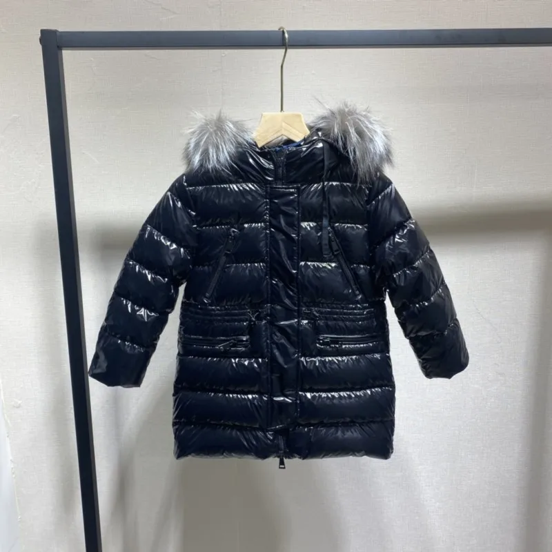 Autunno e inverno ragazza collo di pelliccia di volpe con cappuccio lungo piumino Y2K giacca Casual caldo carino abbigliamento moda comfort cappotto per bambini