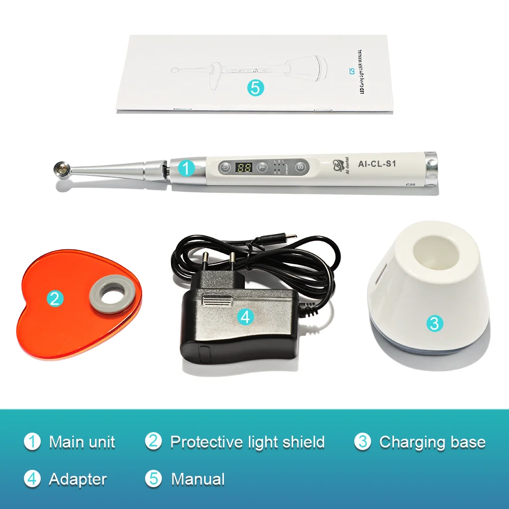 Dental Tools Wireless Led Curing Light 1 Second Cure Lamp 80 Degree Angle Head Swing Motion WaveLength 420 nm-515 nm 2500mW/c㎡