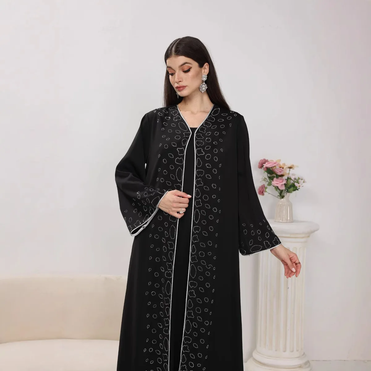 중동 여성 의류 패션 플라워 핫 다이아몬드 캐주얼 루즈 두바이 신상 드레스 아바야 로브