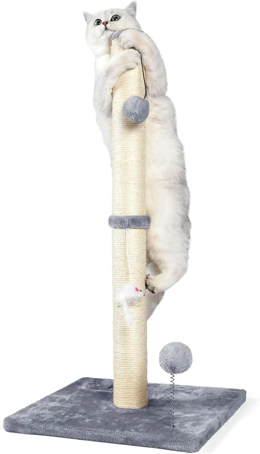 

32" Tall Cat Scratching Posts for Indoor Cats, 3-in-1 Cat Scratching Post with Plush Toys, Premium Sisal Post for Cats a