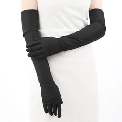 Damen-Fäustlinge, lange Handschuhe, klassisch, für Erwachsene, Schwarz, Weiß, Rot, Oper/Ellenbogen/Handgelenk, Stretch-Satin, Finger-Flapper-Handschuhe, passendes Kostüm