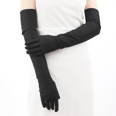 Manoplas para mujer, guantes largos clásicos para adultos, negro, blanco, rojo, ópera/codo/muñeca, guantes elásticos de satén para el dedo, disfraz a juego