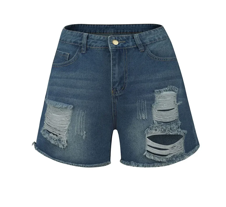 Fashion Broken Holes Splicing Cloth Denim Shorts Women Folded Legs Three Quarter Pants Female Casual Trend Streetwear Mini Jeans