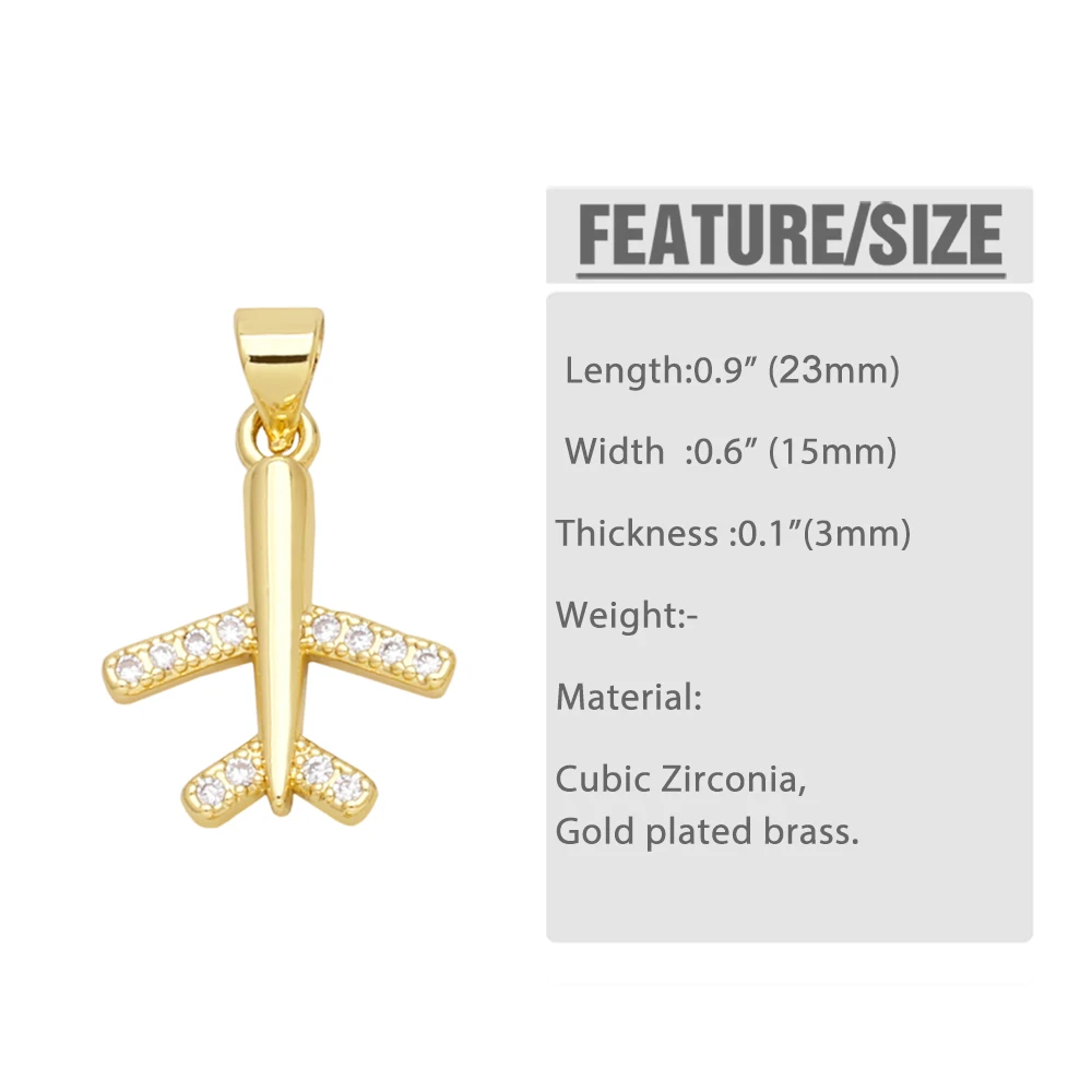 OCESRIO Trendy Brass Airplane Pendant for Necklace DIY Copper Gold Plated CZ Aircraft Jewelry Making Supplies wholesale pdtb183