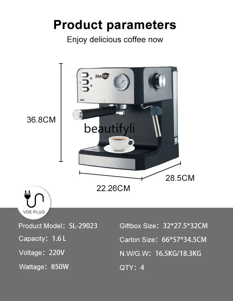 Household semi-automatic steam milk foam High pressure concentrated Coffee machine
