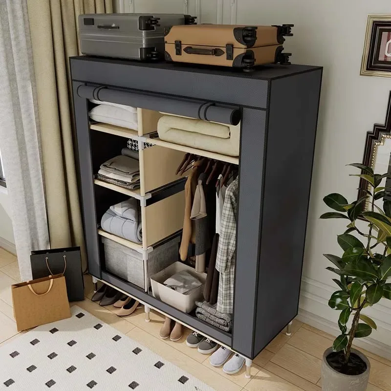 خزانة خزانة محمولة منظم تخزين الرف الملابس الأحذية الملابس الرف إطار معدني مقاوم للغبار غير المنسوجة النسيج دائم