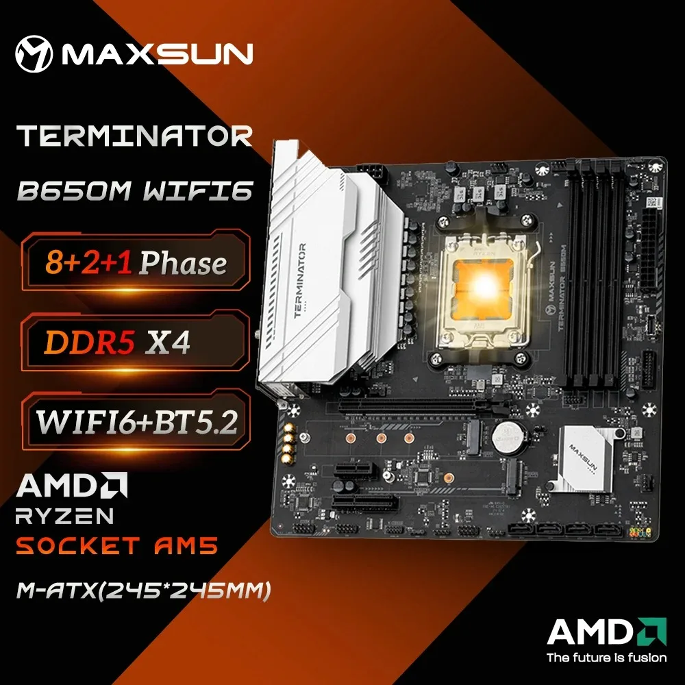 MAXSUN B650M Terminator Motherboard Set AMD AM5 Ryzen 7000/9000series With 2*16GB 6000Mhz DDR5 Ram Support Bluetooth 5.2 SATA3.0