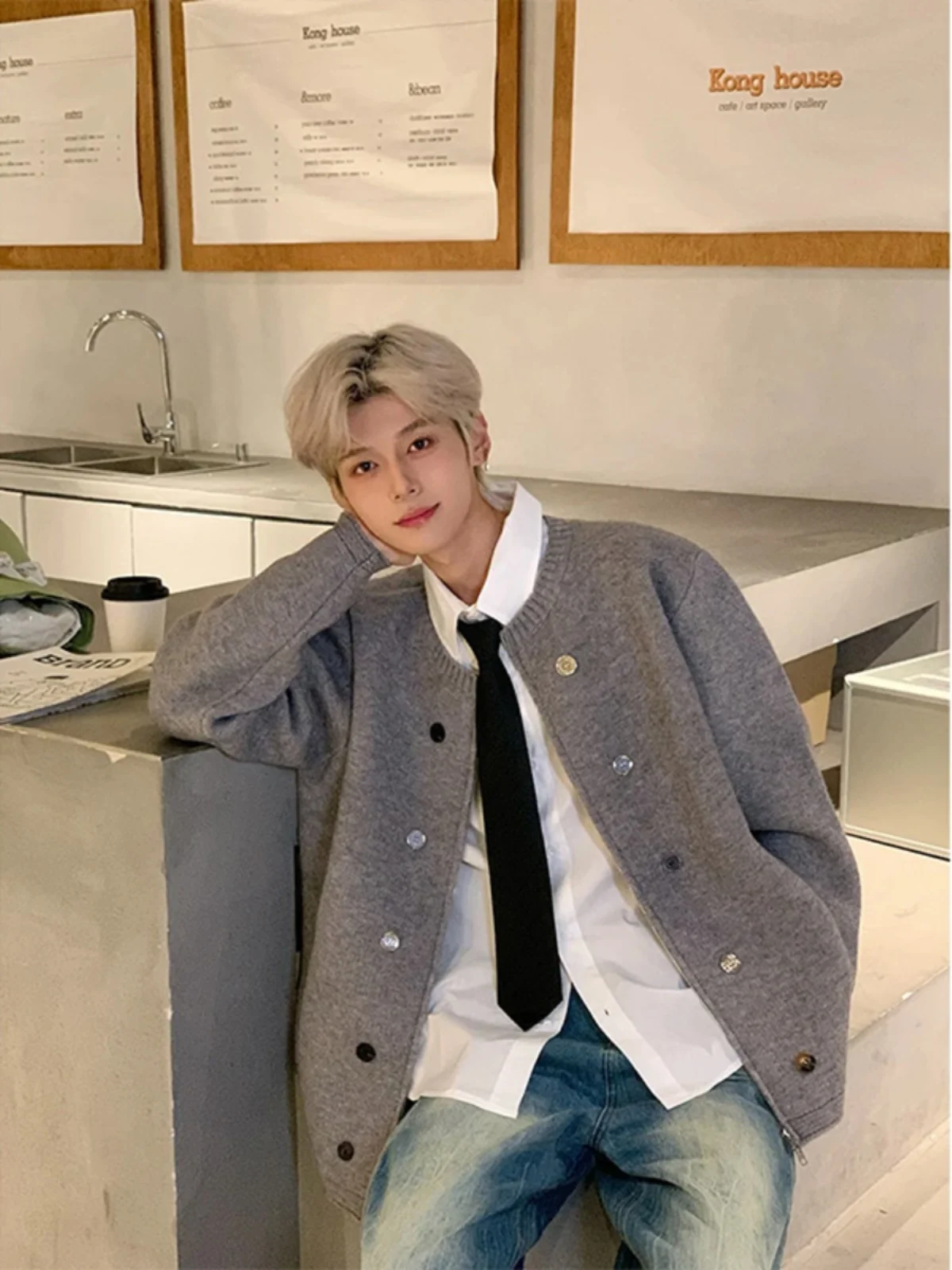 

Cleanfit Loose Men's Knitwear Outerwear Faionable Versatile Sweater Jaet Button up Cardigan Couple's Spring Commute