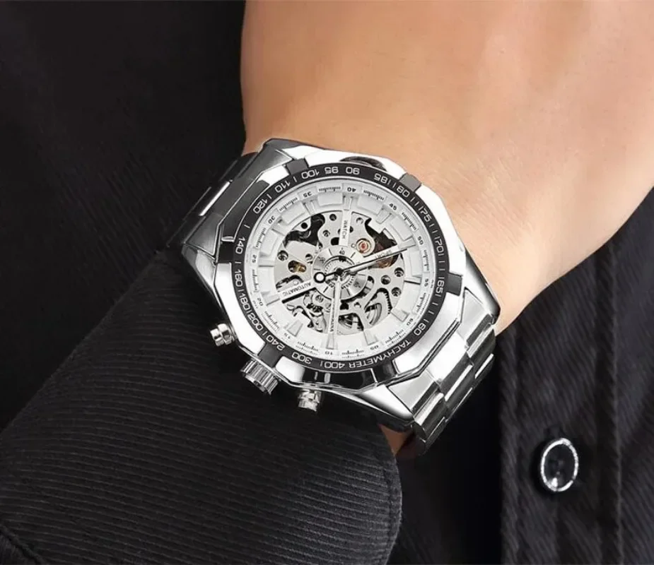 Winner Fashion Men Watches Men Skeleton Watches Stainless Steel Automatic Mechanical Watches Men Reloj Hombre Horloge Heren