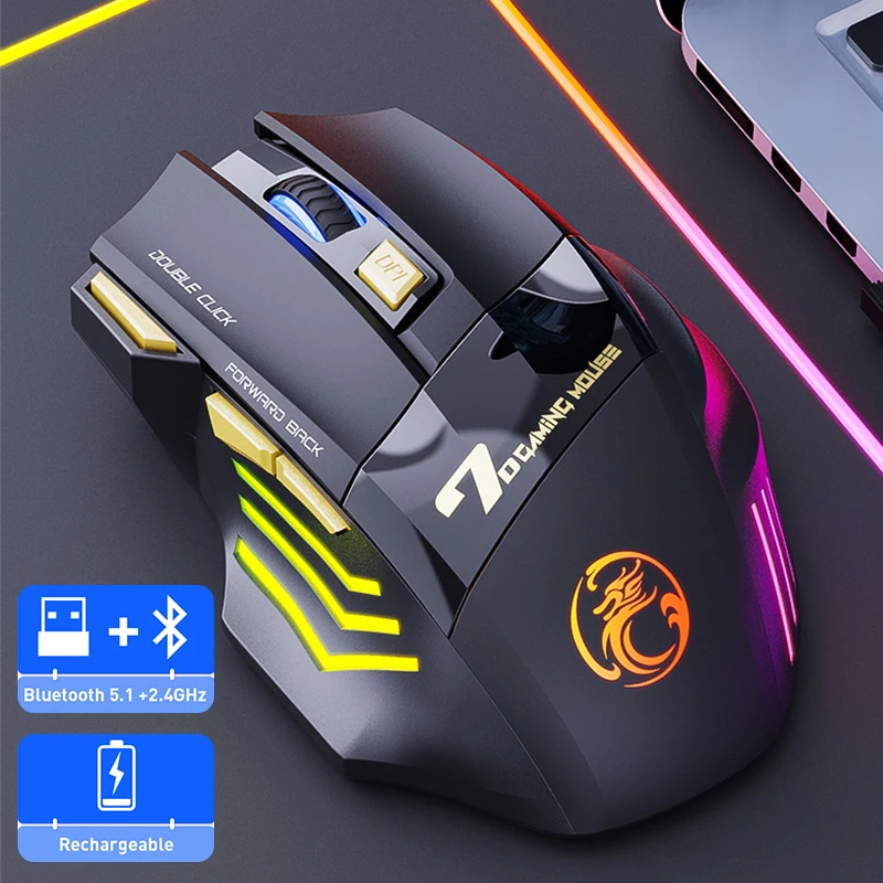 IMice Fire Button Bluetooth Rechargeable Wireless Mouse Computer RGB 3200 Ergonomic Gaming Mause Optical USB For Laptop PC