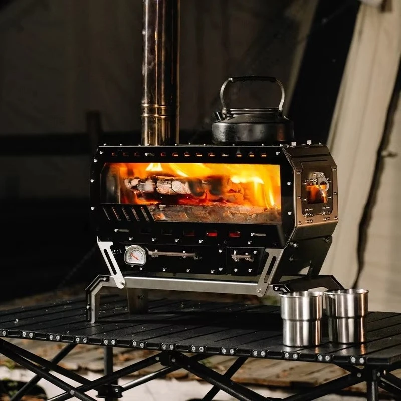 Multifunctional outdoor wood-burning stove, camping tent heating unit, portable stove oven, and 304 stainless steel fireplace